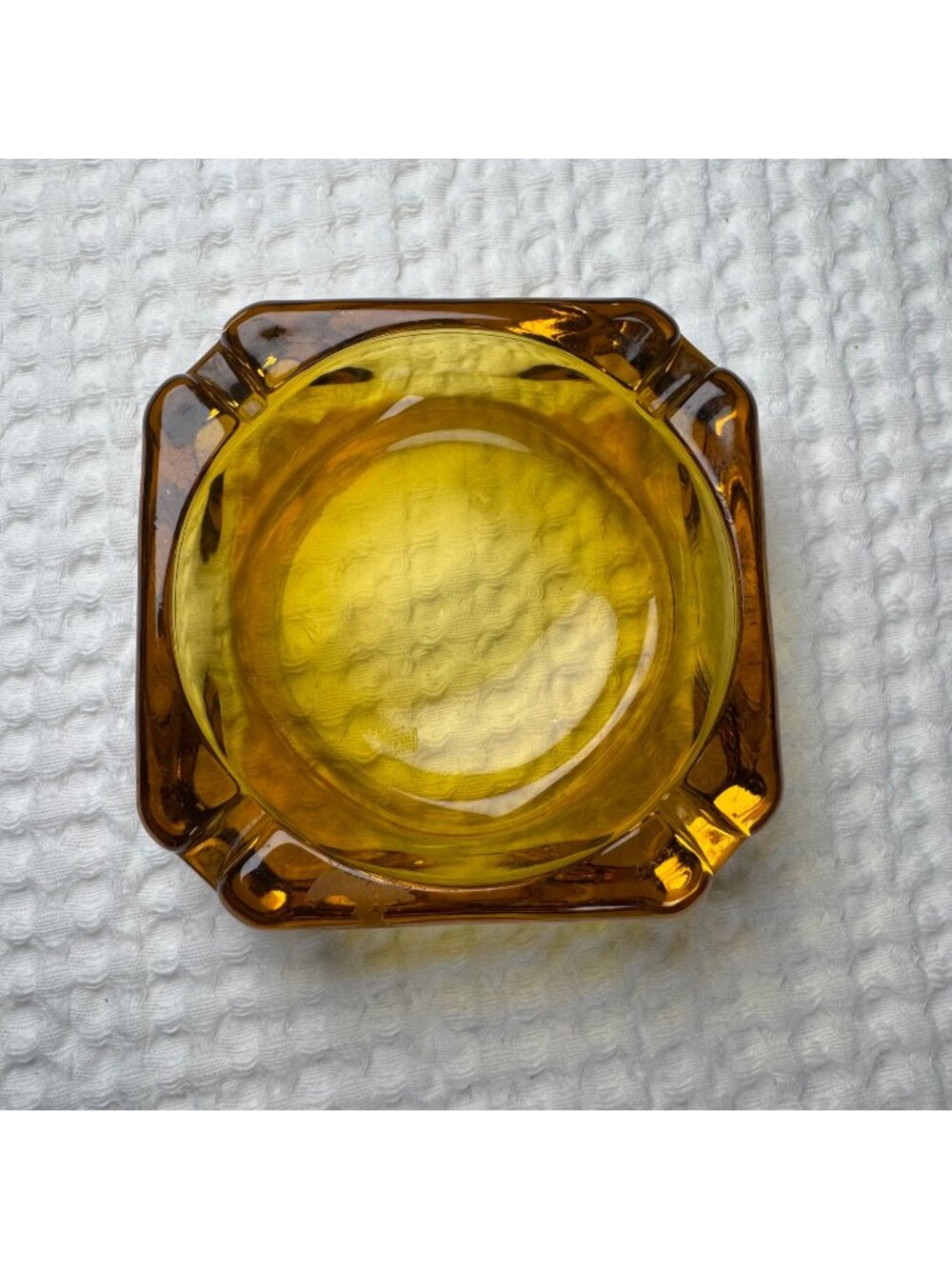Vintage Amber Glass Ashtray With Square Design - Picture 1 of 9